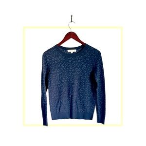 LOFT Navy Blue Leopard Sweater in Wool EUC